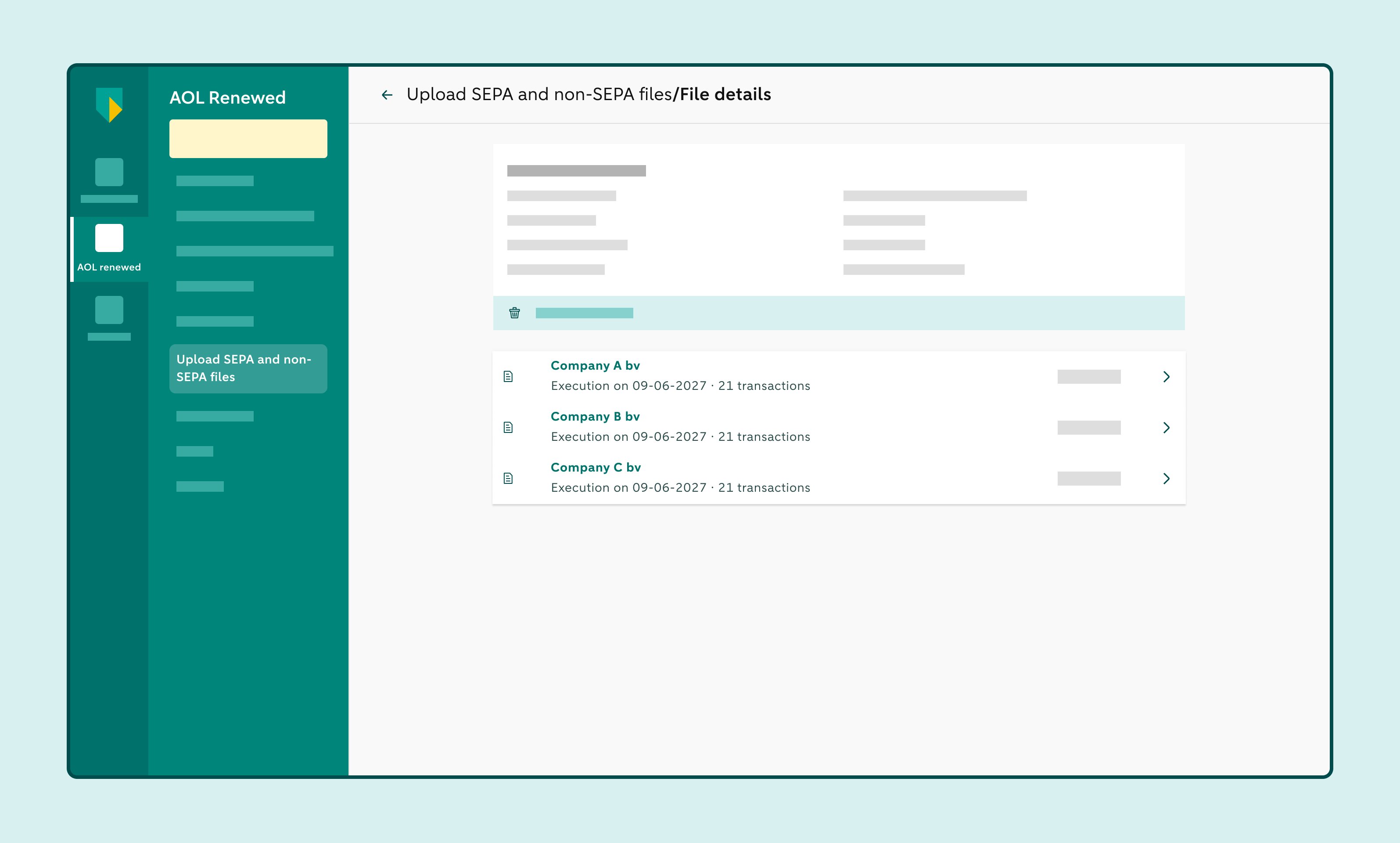 Overview of a submitted payment file under Accepted files.