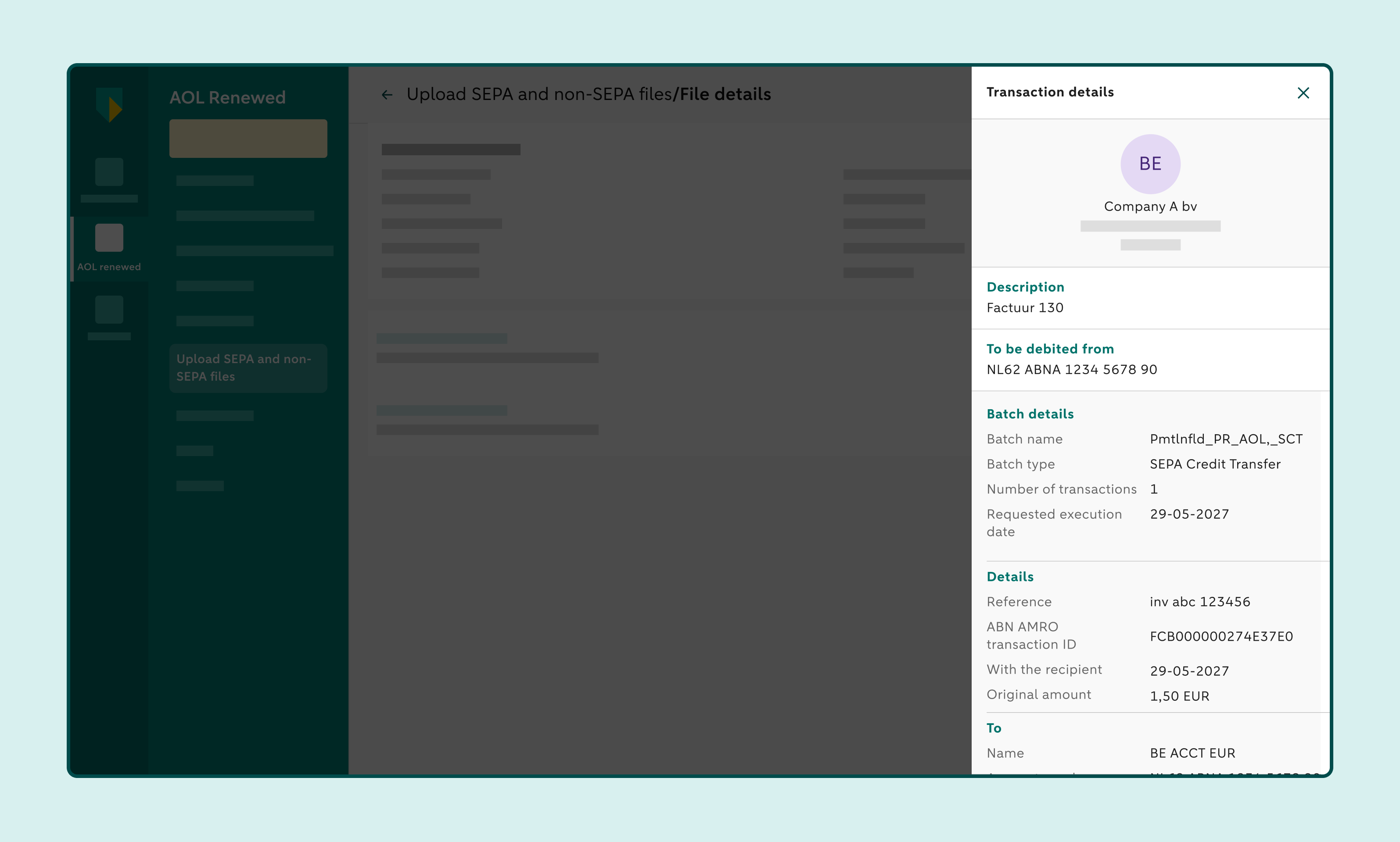 Overview of transactions within a selected batch.