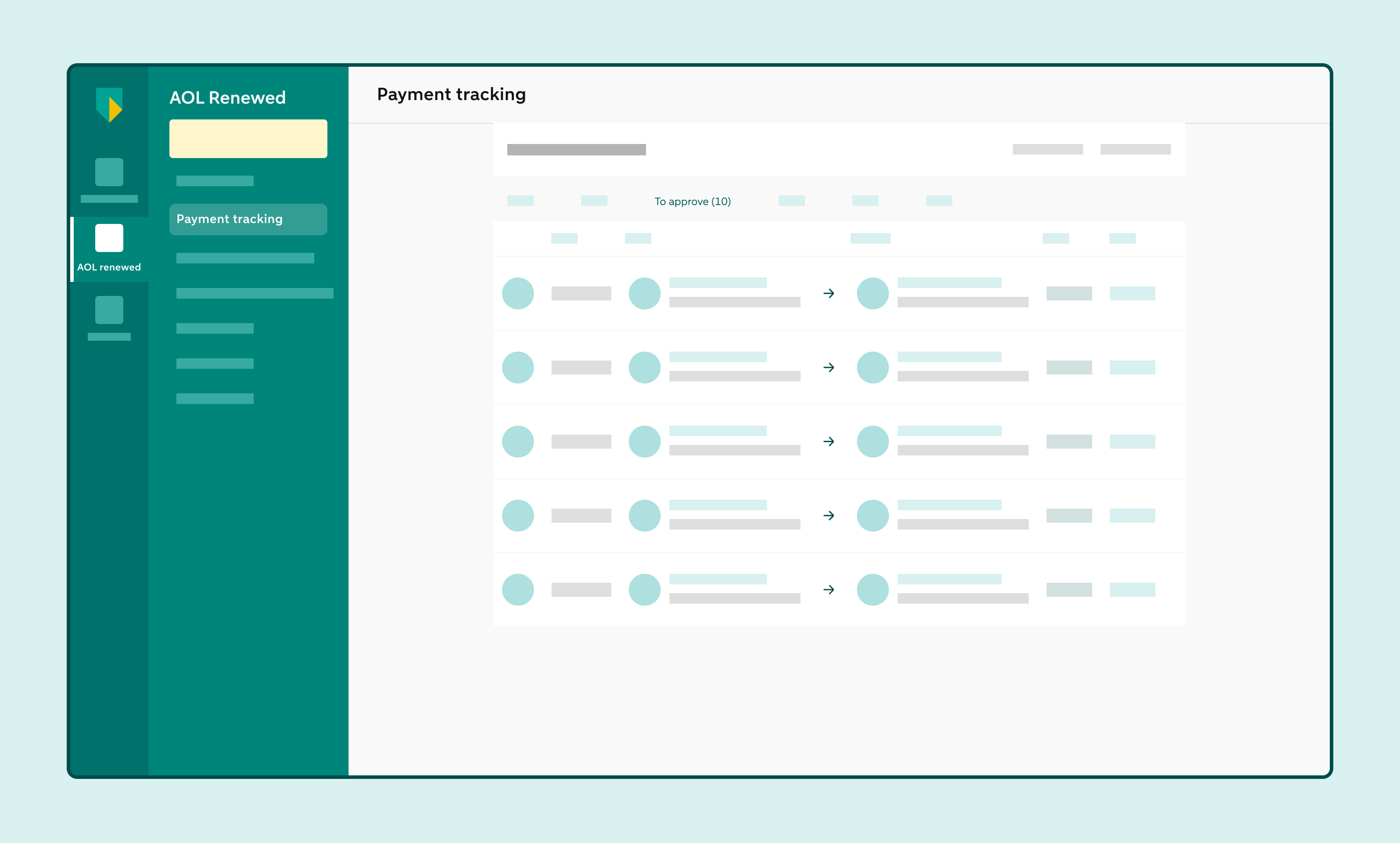 Payment tracking overview with the To approve status selected.