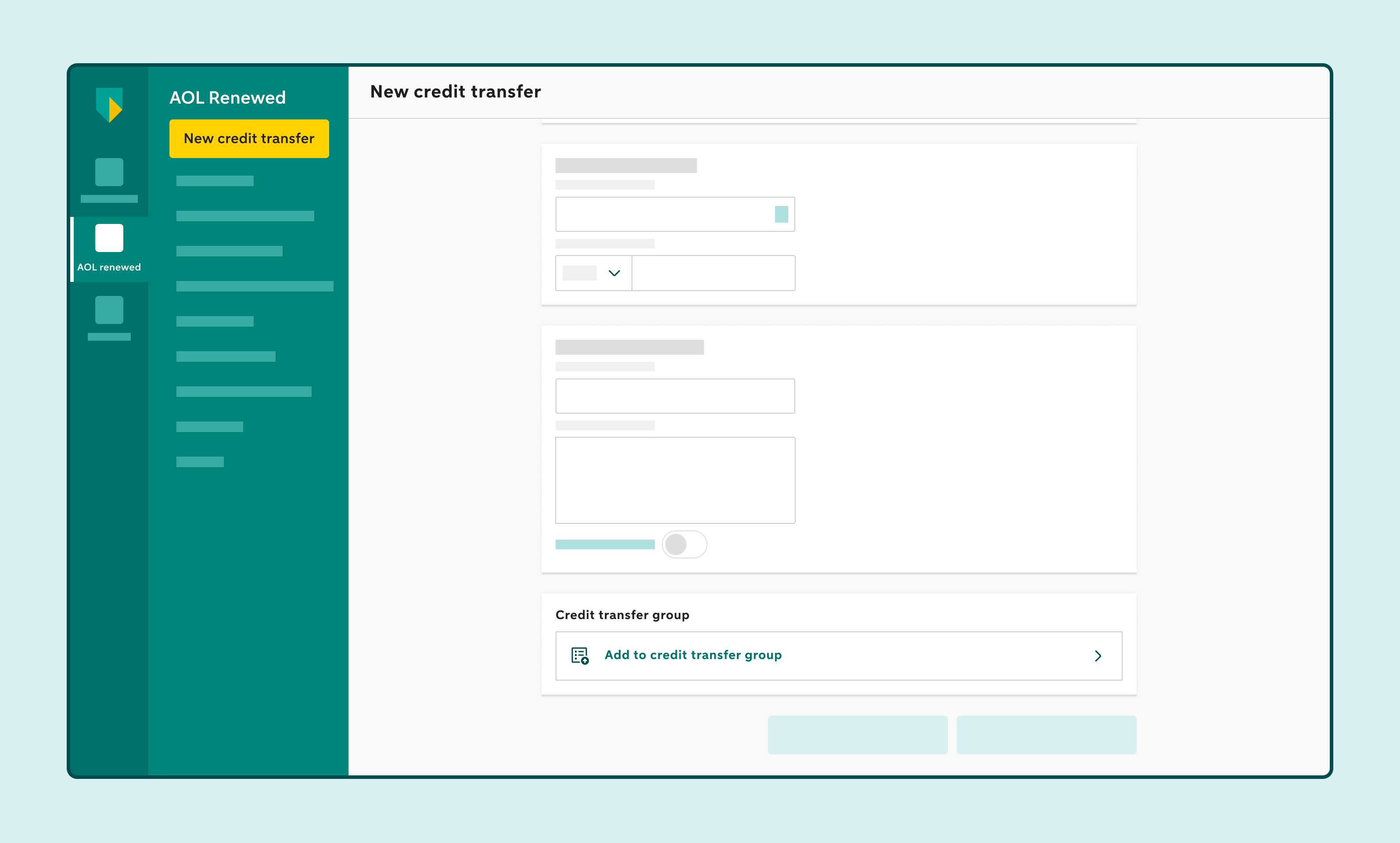 New credit transfer screen with the Add to credit transfer group option.