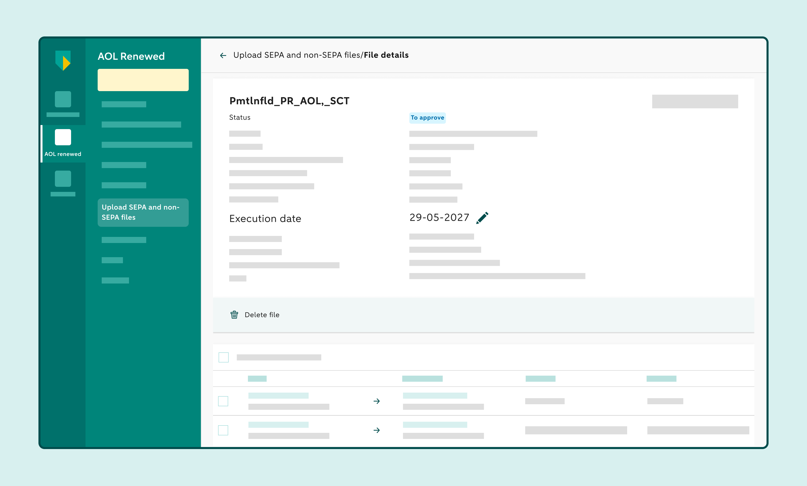Batch details with the execution date and the edit icon to change it.