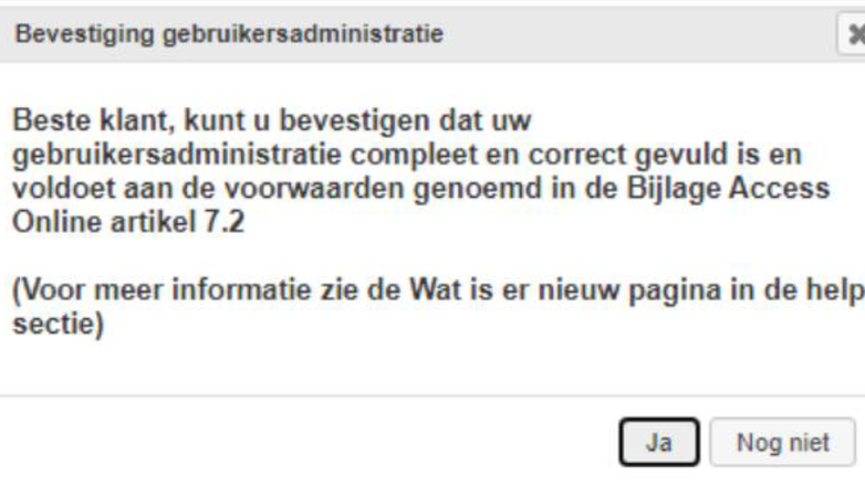 Pop-up bevestiging gebruikersadministratie