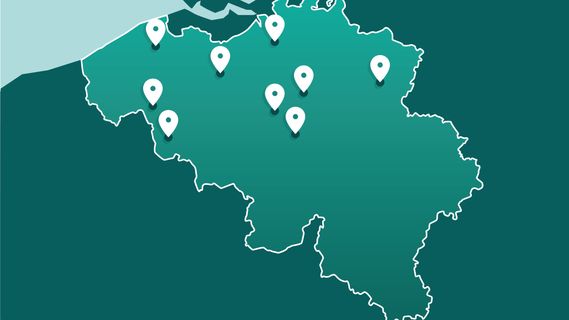 Kaart met kantoren ABN AMRO in België