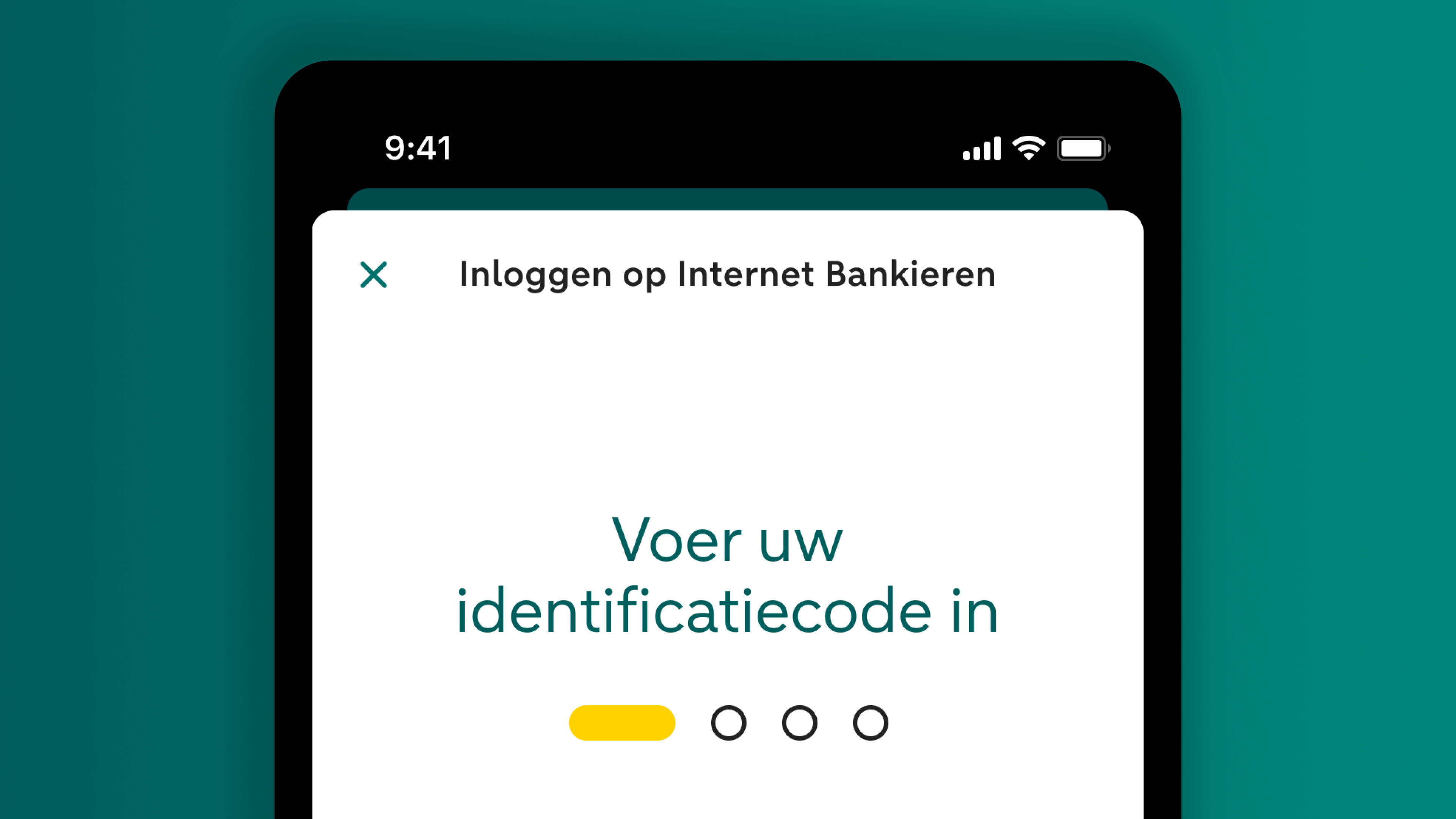 Scherm in de ABN AMRO app waarop je de 5-cijferige identificatiecode moet invoeren.