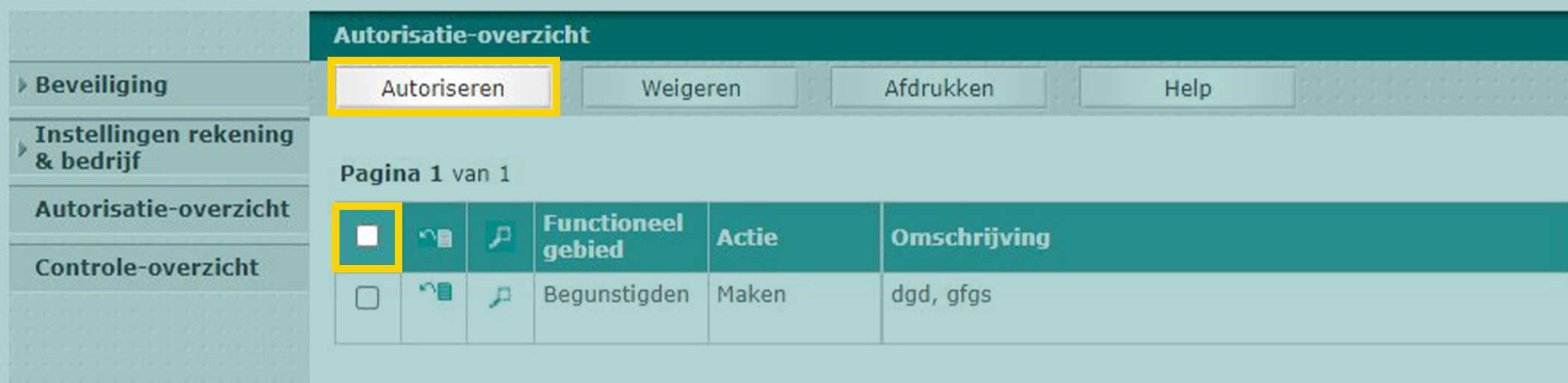 Wijzigingen goedkeuren in autorisatie-overzicht
